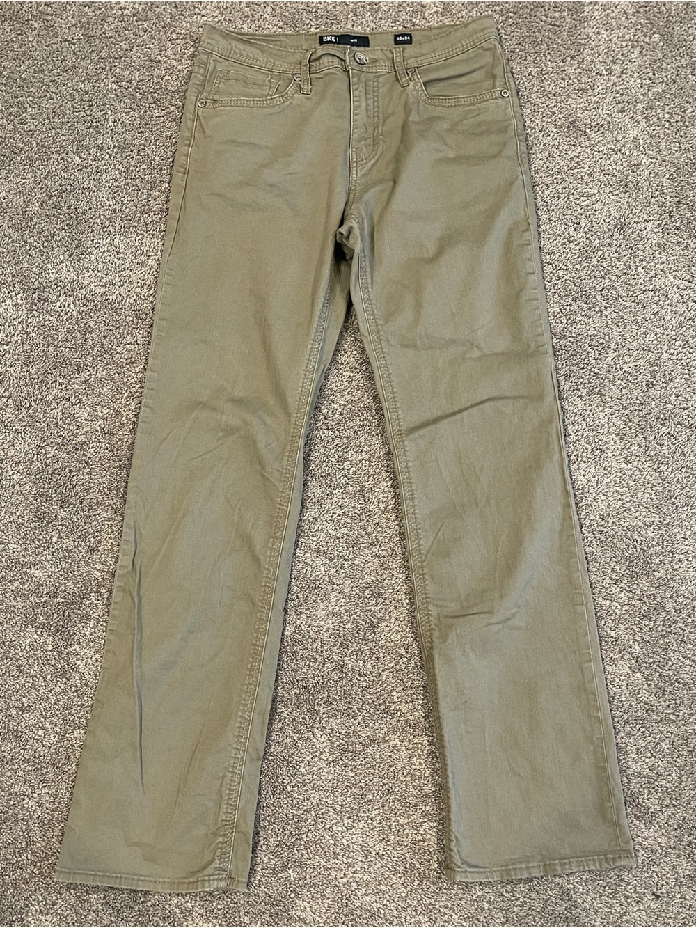 BKE Jake Pants Mens 33x34 Khaki Straight Leg Stretch Casual Chino Tan Jeans